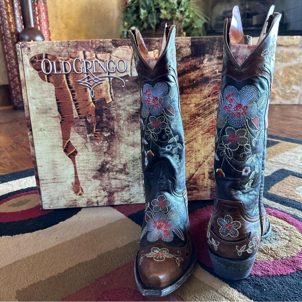 Old Gringo Bonnie Brass cowboy Boots floral embroidery etched Boho RTL 595 NWT - Picture 7 of 11